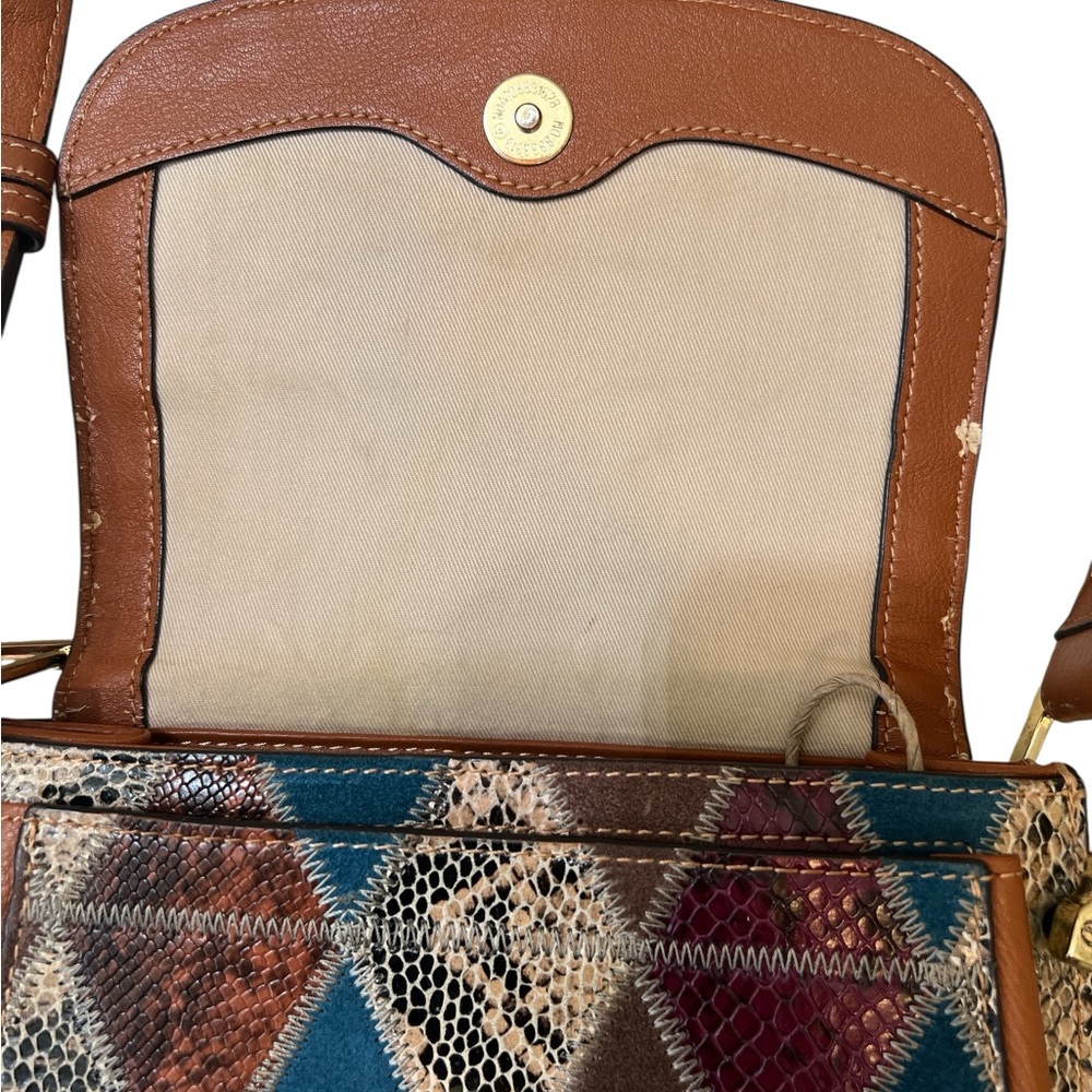 Sam Edelman Genuine Leather Patchwork Boho Crossbody Purse Brown Gold Hardware - Picture 10 of 15